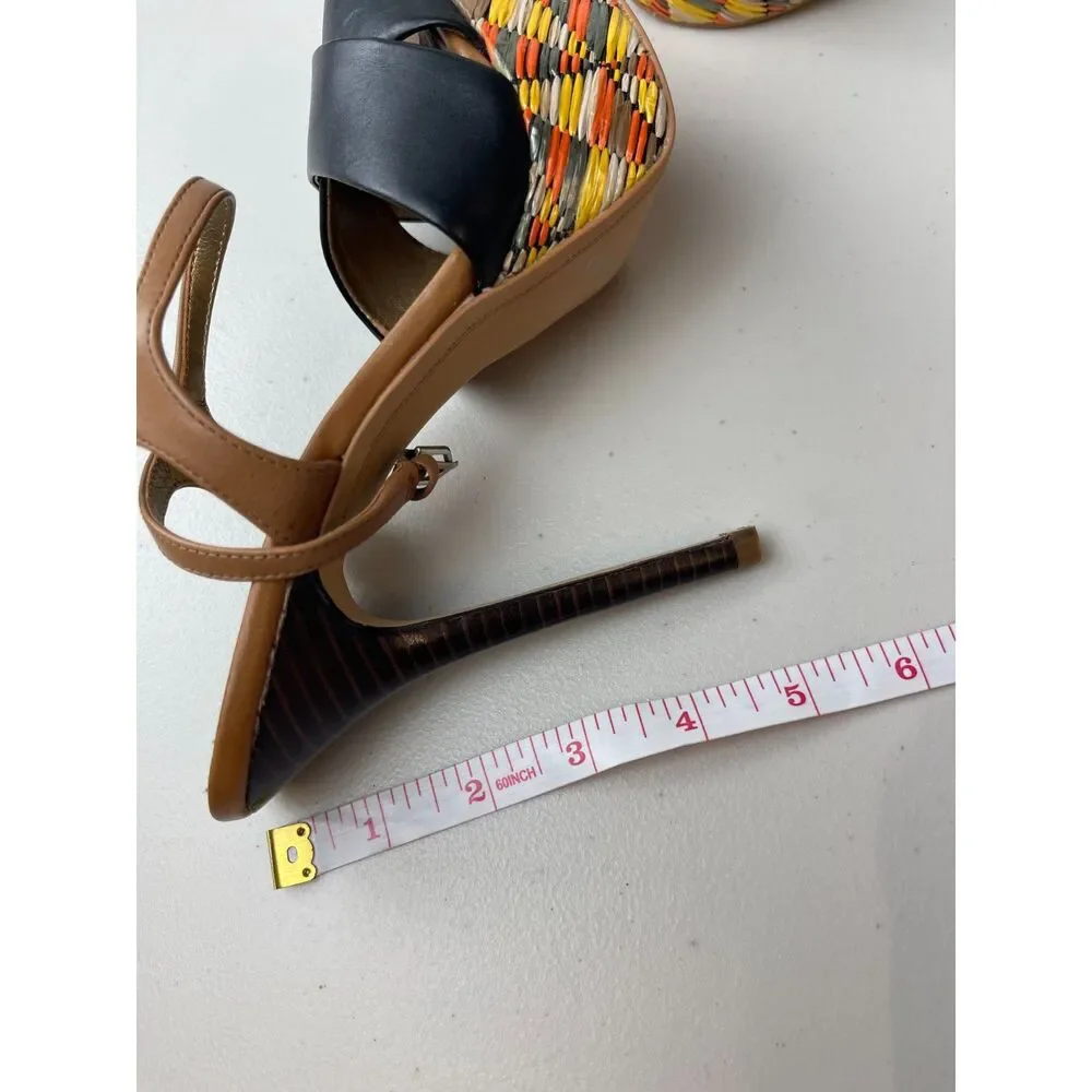 NWOB Sam Edelman Boho Woven Platform Sandals – Black & Tan Strappy Heels 6M - Picture 6 of 7